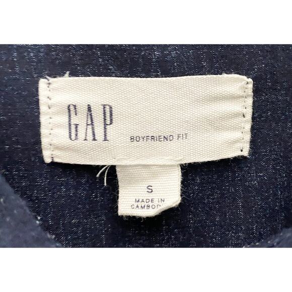 Gap Womens Navy Blue White Stars Boyfriend Fit Button Up Shirt Cotton Semi Sheer - Picture 5 of 8